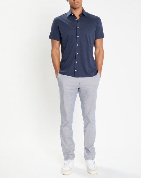Chemise en Lin & Coton Slim Fit manches courtes Tricot bleue