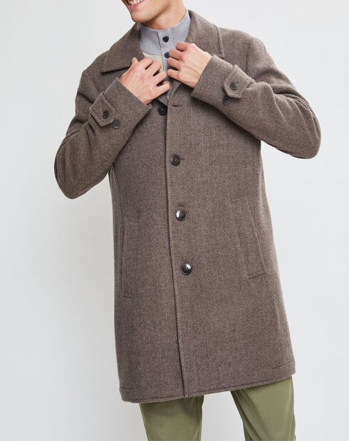 Manteau en Laine mélangée Chevron beige foncé