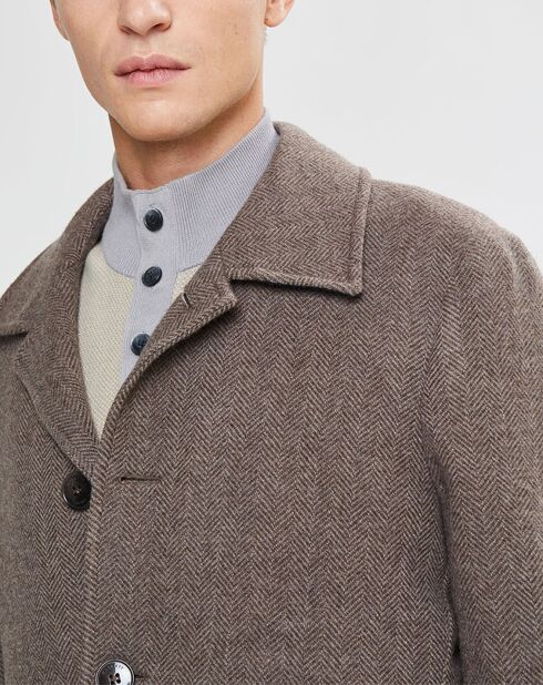 Manteau en Laine mélangée Chevron beige foncé