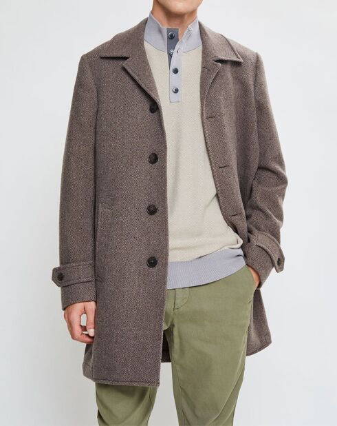 Manteau en Laine mélangée Chevron beige foncé