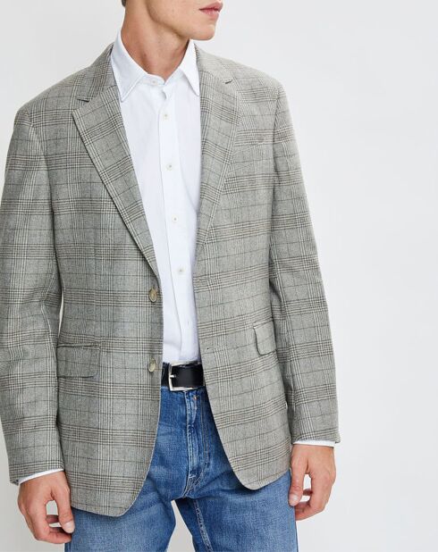 Veste en Laine & Cachemire mélangés Prince de Galles kaki/beige