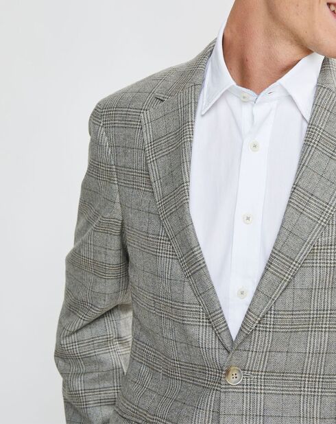 Veste en Laine & Cachemire mélangés Prince de Galles kaki/beige