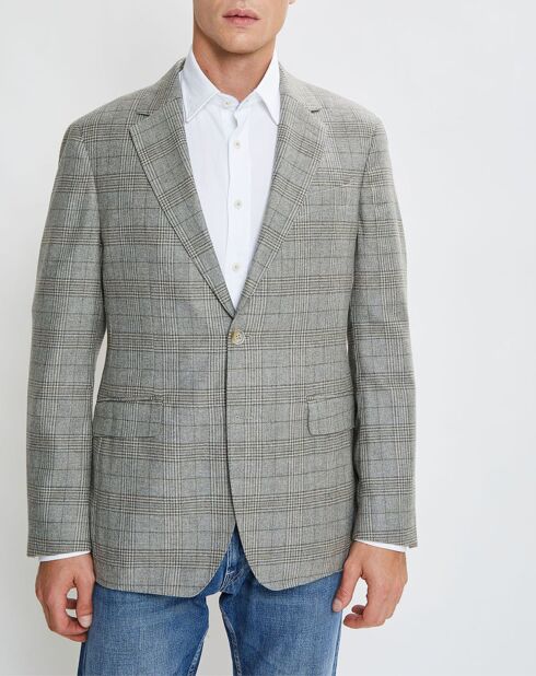 Veste en Laine & Cachemire mélangés Prince de Galles kaki/beige