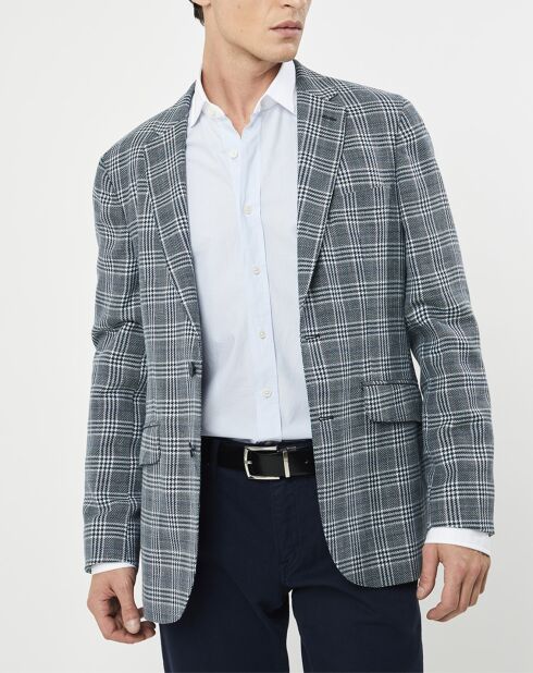 Veste en Lin & Laine mélangés Claire imprimée prince de galles bleue