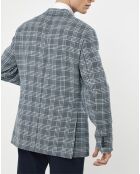 Veste en Lin & Laine mélangés Claire imprimée prince de galles bleue
