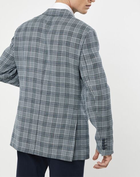 Veste en Lin & Laine mélangés Claire imprimée prince de galles bleue