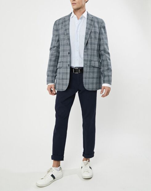 Veste en Lin & Laine mélangés Claire imprimée prince de galles bleue
