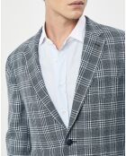 Veste en Lin & Laine mélangés Claire imprimée prince de galles bleue