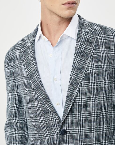 Veste en Lin & Laine mélangés Claire imprimée prince de galles bleue