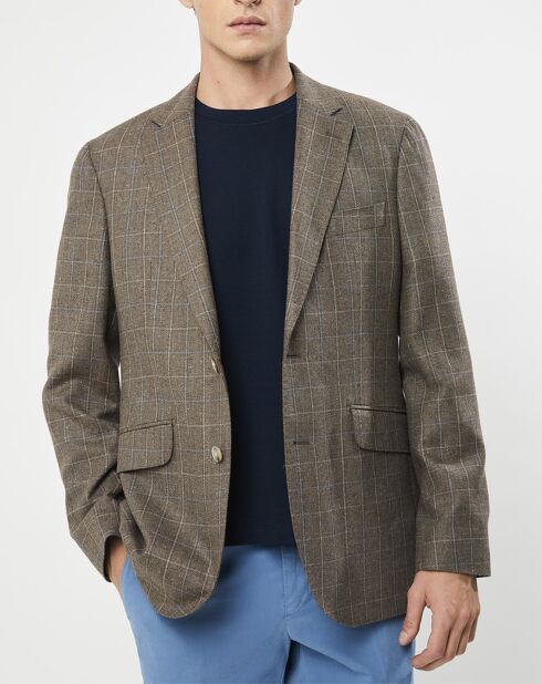 Veste en Laine & Soie à carreaux marron