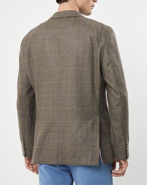 Veste en Laine & Soie à carreaux marron