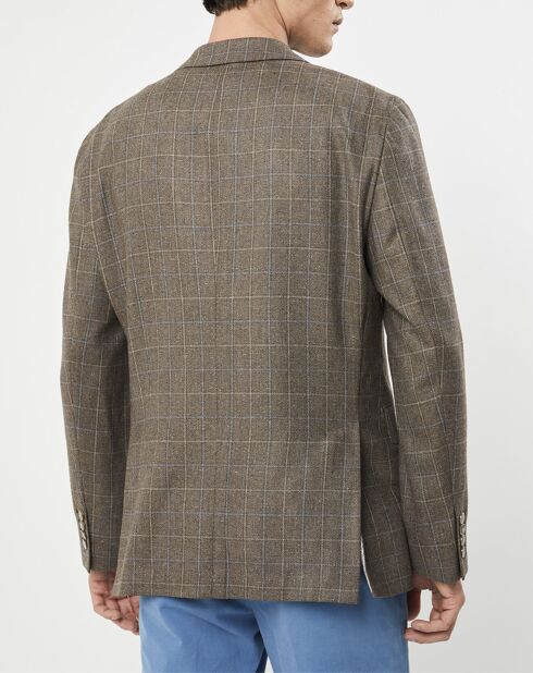 Veste en Laine & Soie à carreaux marron