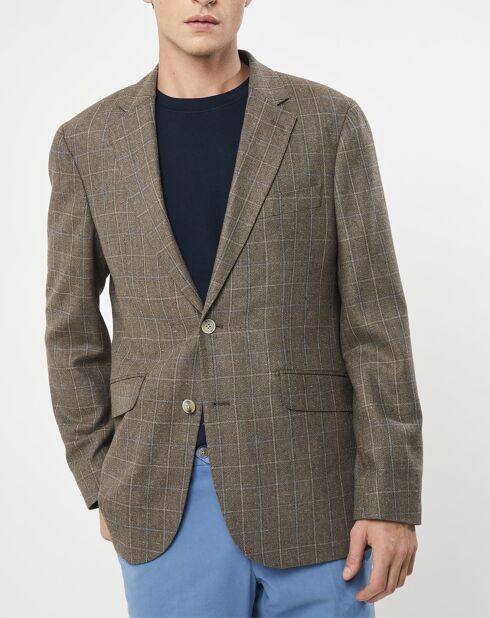 Veste en Laine & Soie à carreaux marron