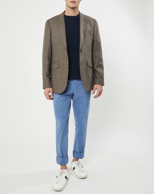 Veste en Laine & Soie à carreaux marron
