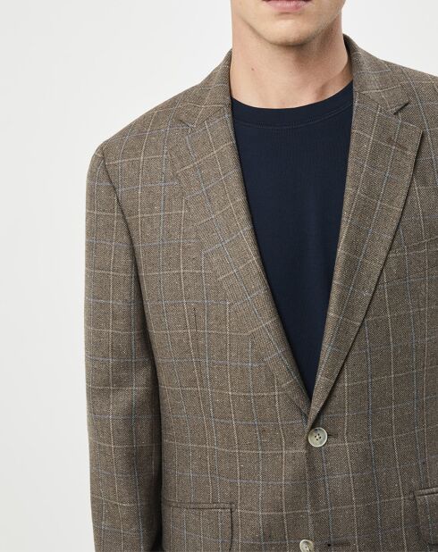 Veste en Laine & Soie à carreaux marron
