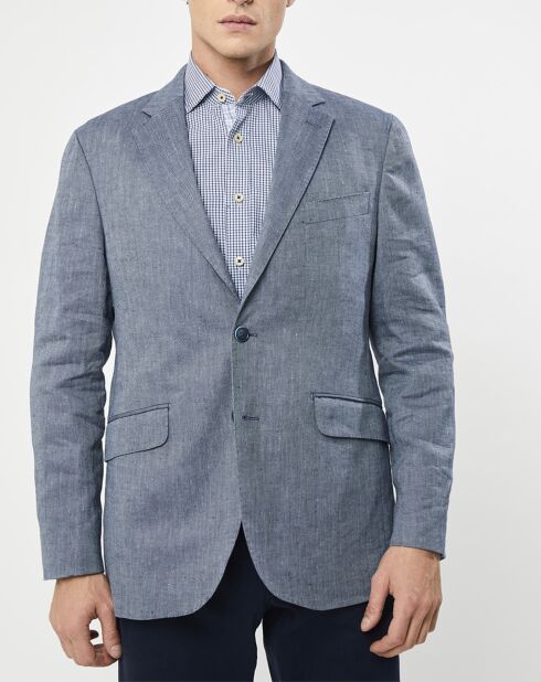 Veste en Lin mélangé Armur imprimé chevon  bleue