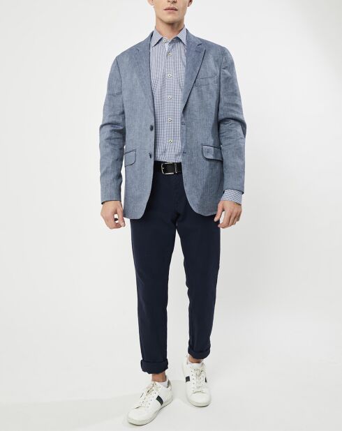 Veste en Lin mélangé Armur imprimé chevon  bleue