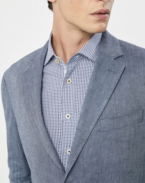 Veste en Lin mélangé Armur imprimé chevon  bleue