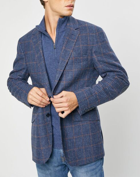 Veste en Laine mélangée Tartan imprimée bleue