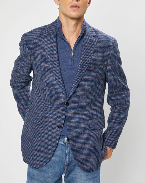 Veste en Laine mélangée Tartan imprimée bleue
