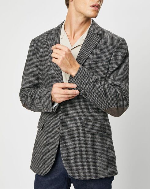 Veste en Laine mélangée à imprimé pied-de-poule marron/gris