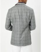 Veste 100% Laine à carreaux fins gris/bleu
