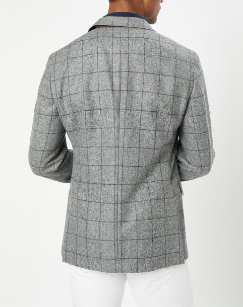 Veste 100% Laine à carreaux fins gris/bleu