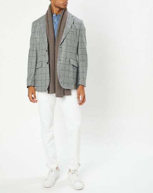Veste 100% Laine à carreaux fins gris/bleu