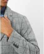 Veste 100% Laine à carreaux fins gris/bleu