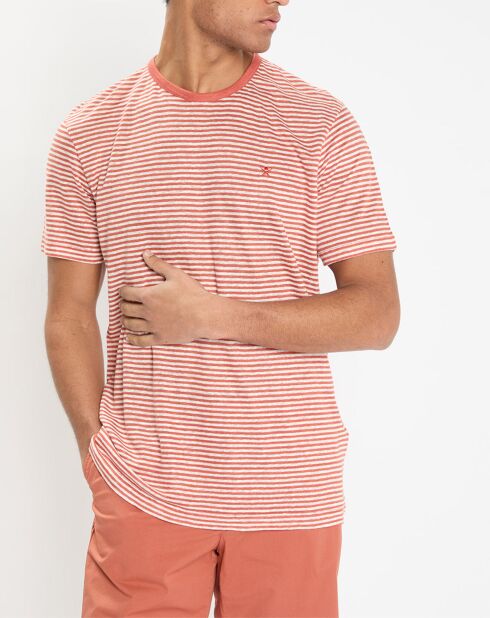 T-Shirt 100% Lin Regular Fit Bat à rayures orange moyen