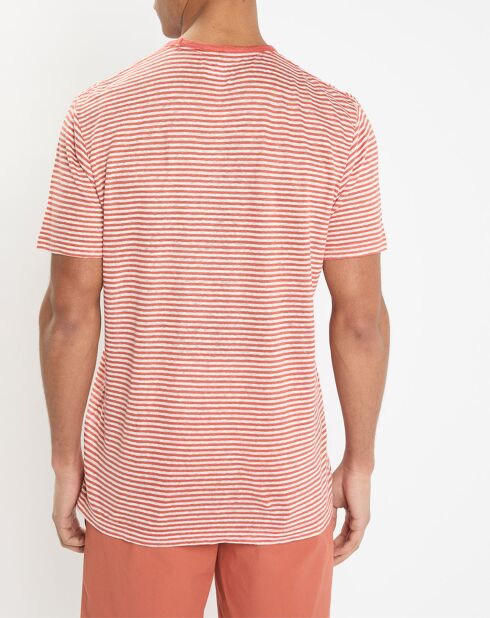 T-Shirt 100% Lin Regular Fit Bat à rayures orange moyen