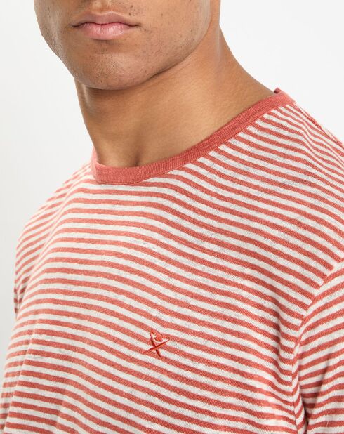 T-Shirt 100% Lin Regular Fit Bat à rayures orange moyen