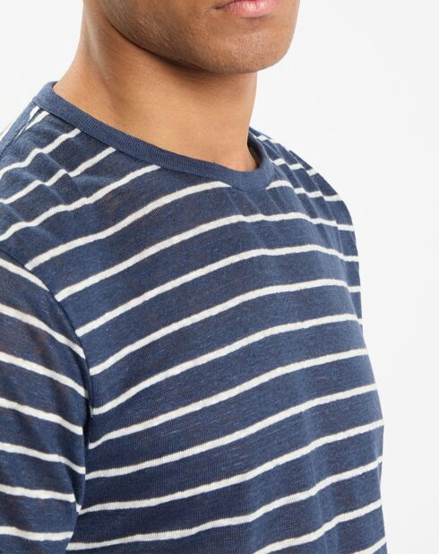 T-Shirt 100% Lin Regular Fit Marinière bleu/blanc