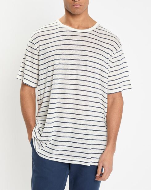 T-Shirt 100% Lin Regular Fit Marinière blanc/bleu