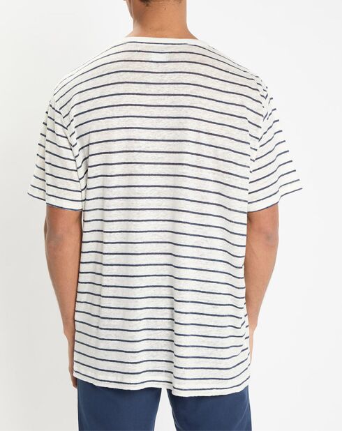 T-Shirt 100% Lin Regular Fit Marinière blanc/bleu