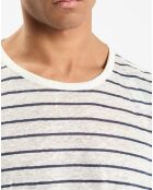 T-Shirt 100% Lin Regular Fit Marinière blanc/bleu