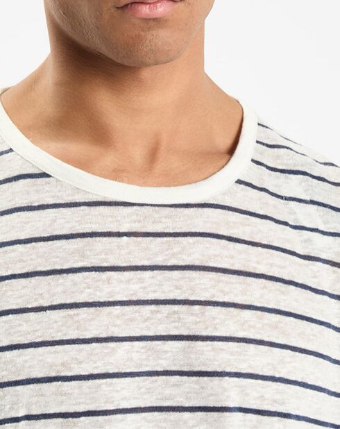 T-Shirt 100% Lin Regular Fit Marinière blanc/bleu