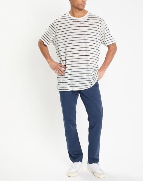T-Shirt 100% Lin Regular Fit Marinière blanc/bleu