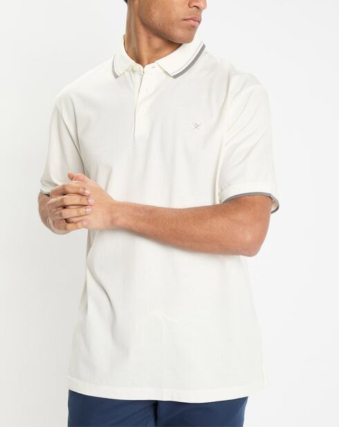 Polo uni manches courtes rib col jersey écru