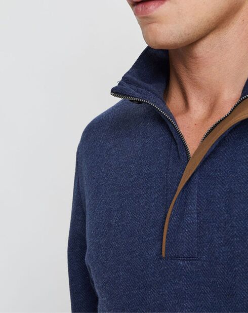 Sweat col montant Chevron bleu