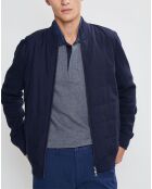 Bombers en Cachemire mélangé bimatière Nylon Tricot bleu marine