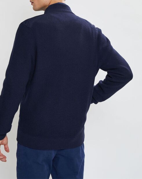 Bombers en Cachemire mélangé bimatière Nylon Tricot bleu marine