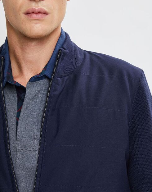 Bombers en Cachemire mélangé bimatière Nylon Tricot bleu marine