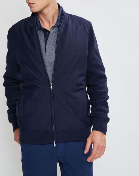 Bombers en Cachemire mélangé bimatière Nylon Tricot bleu marine