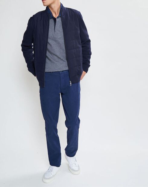 Bombers en Cachemire mélangé bimatière Nylon Tricot bleu marine