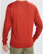Pull en Laine mélangée col V coudières orange/rouge
