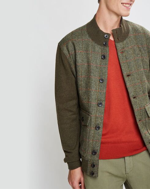 Blouson en Tweed à carreaux kaki