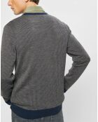 Pull 100% Laine imprimé pied-de-poule marron/bleu marine