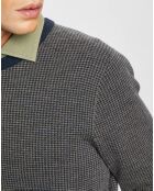 Pull 100% Laine imprimé pied-de-poule marron/bleu marine