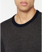 Pull 100% Laine imprimé pied-de-poule marron/bleu marine